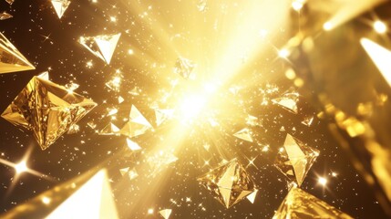 Poster - Golden Pyramids Floating in Space with Sparkling Stars and Bright Light Abstract Concept