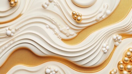 Poster - Abstract Creamy Waves with Golden Accents, Top-Down View, Elegant Design, Smooth Texture, Decorative Art, Modern Style