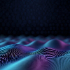 Poster - Digital wave of dots forming an abstract terrain in a neon purple-blue palette 