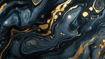 Poster - Captivating abstract background with fluid swirling patterns reminiscent of natural agate and marble textures in shades of black gray and gold