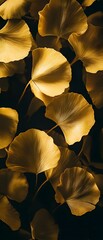 Poster - A close up view of overlapping golden leaves in varying shades forming a rich textured and serene abstract natural pattern