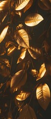 Poster - Lush detailed close up of a cluster of warm radiant golden leaves in an atmospheric serene autumnal nature setting