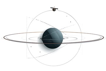 Wall Mural - Futuristic illustration of a planet with satellite orbiting in space, minimalist style