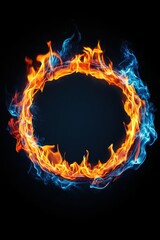 Poster - Fiery Ring of Fire and Ice Abstract Concept on Black Background Studio Shot Hot and Cold Elements