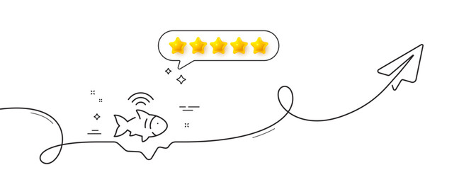 Poster - fishfinder line icon. continuous line with share plane. echo fish sounder sign. fishing sonar symbol