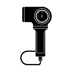 Poster - Illustration of a handheld device with a gauge and connected cord in a solid black silhouette style