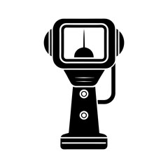 Poster - Illustration of a retro style device with a screen, needle and buttons in solid black and white color