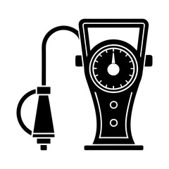 Poster - Illustration of a black tire pressure gauge with a dial and hose on a white background