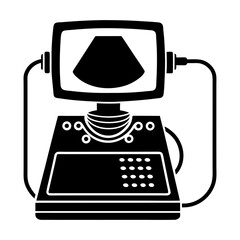 Poster - A black and white illustration of an ultrasound machine with a screen and control panel showing scan