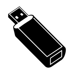 Poster - Illustration of a black usb flash drive with a white outline on a white background angled view