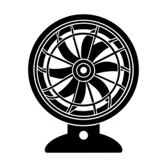Poster - Illustration of a black and white electric fan with a round base and multiple blades design which is simple
