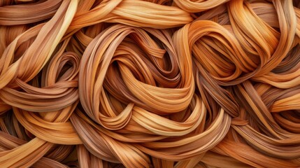 Poster - Abstract tangle of flowing golden brown hair strands in a full frame close up studio shot with warm tones and natural light