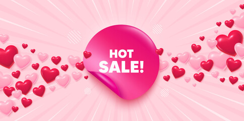 Poster - Hot sale sticker love banner. Sunburst ray background. Hot Sale tag. Special offer price sign. Advertising Discounts symbol. Valentines day greeting card. Promo background. Vector