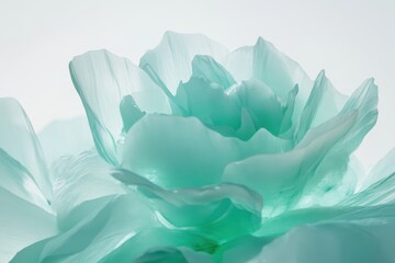 Poster - abstract floral close-up in teal and white soft light delicate petals botanical beauty artistic comp