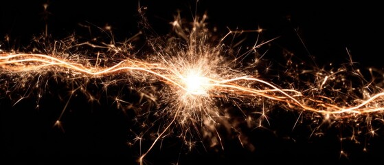 Poster - Golden sparkler emitting light and sparks in a dark environment close up shot abstract concept celebration holiday background