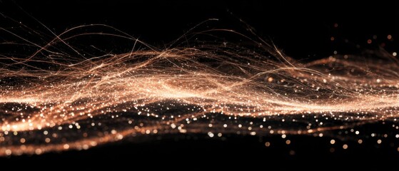 Poster - Abstract golden light trails flow across black background in elegant motion and bokeh effect creating a modern dynamic design