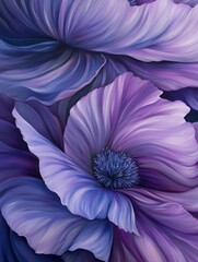 Poster - Purple Flower Close Up Macro Artistic Impressionist Oil Painting Style Detailed Petals and Stamen in Violet and Lavender Tones