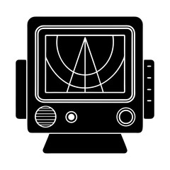 Poster - A black radar screen with white lines showing a triangular shape and curved lines is displayed here