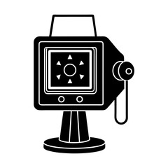 Poster - Illustration of a black and white vintage television set with a stand and a circular pattern on screen