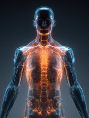 Poster - Artistic Glowing Anatomy Overlay With Center Fade-Out Highlighting Details of the Human Form and Energy Pathways