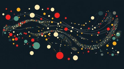 Poster - An abstract financial graph with curved lines and colorful dots, symbolizing growth and trends in business finance, positioned on a dark gradient background.