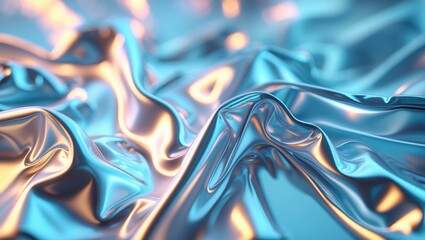 Poster - Shiny uneven metal texture on a blurred smooth crumpled background, evoking the image of waves dancing on water