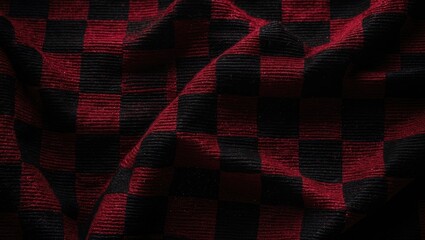Poster - Texture-focused view of dark red woven cloth with checkered pattern for background or dÃ©cor.