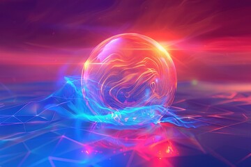 Poster - Luminous Orb on a Futuristic Landscape An Abstract Digital Art