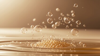 Poster - Elegant golden bubbles rising in a blurred celebration backdrop