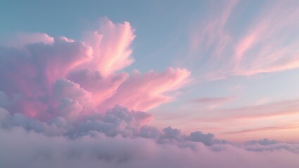 Poster - Ethereal pastel clouds at dusk, showcasing tranquil natural beauty.
