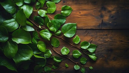 Poster - Luminous leaf atop wood texture
