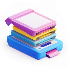 Poster - Colorful retro game cartridges stacked high.