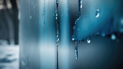 Poster - Blue ice detailing on a wall, icy wall features, cold winter season