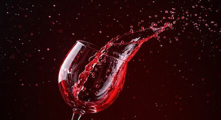 Poster - Wine splashing out of glass on dark red background