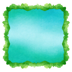 Poster - Decorative Watercolor Background with Green Leafy Frame for Design Projects, isolated on transparent background.