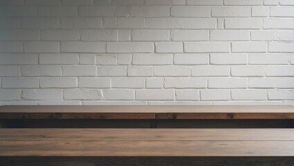 Poster - Wooden table displayed against a backdrop with copy space