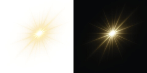 Fototapete - Light rays of light horizontal golden color with glare and flashes isolated on a transparent background. Light star gold png. Light sun gold png. Light flash gold png. Powder png.