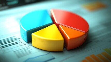 Poster - A close-up of a financial pie chart displayed on a computer screen, with segments highlighting different data categories, set in a modern office environment.