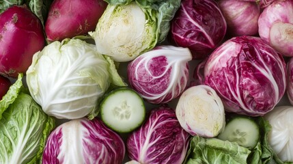 Poster - A close-up of a variety of kimchi, including cabbage, radish, and cucumber, beautifully arranged on a plate to showcase their textures and colors.