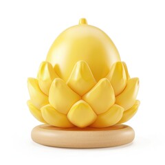 Poster - A stylized, yellow lotus-shaped fruit, atop a wooden base.