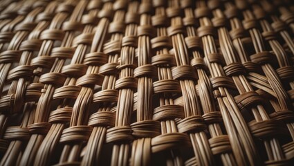 Poster - Nature-inspired background with traditional Thai style pattern and brown woven texture for wicker furniture material