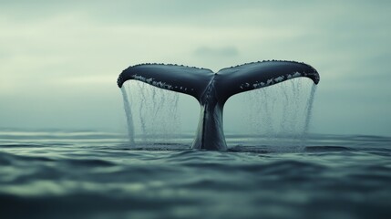 Poster - A close-up shot of a whales fluke emerging from the water as it dives, capturing the unique patterns and size of the tail against the sea.