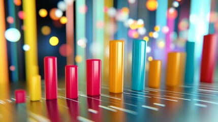 Poster - A colorful D financial bar graph showcasing sales data over time, with animated effects on the bars, creating a sense of movement and progress in the visualization.