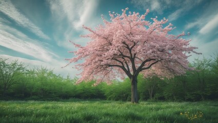 Aufkleber - Vibrant Blooming Cherry Tree in a City Park during Spring in the Netherlands