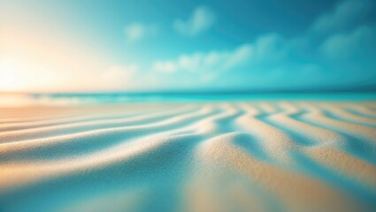 Poster - Coastal summer scene with sand, water, nature, travel, vacation, holidays, tropical atmosphere, ocean ecosystem, environmental energy, and cosmetic product mockup