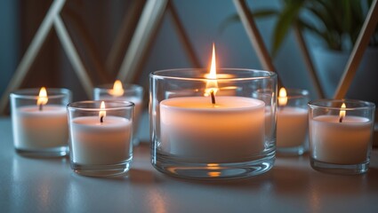 Aufkleber - Relaxing candlelight with a wax candle in a holder on the table