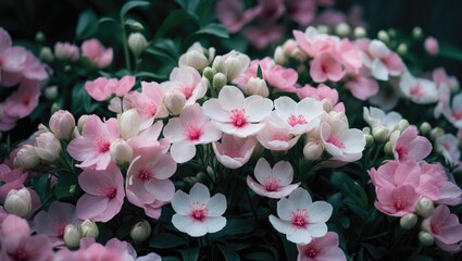 Poster - pink blossoms in a bed of flowers