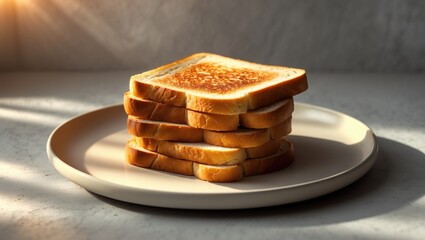Aufkleber - Plate of white bread toasts photographed up close with a light background