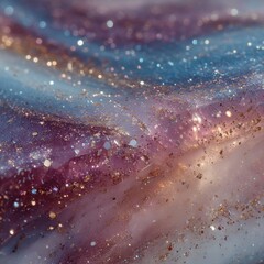 Poster - Abstract Sparkle: A Close-Up of Glittering Resin with Pastel Hues and Bokeh Light Effects