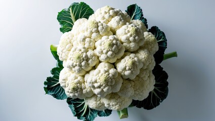 Poster - Whole cauliflower, raw and isolated on a white surface, top perspective